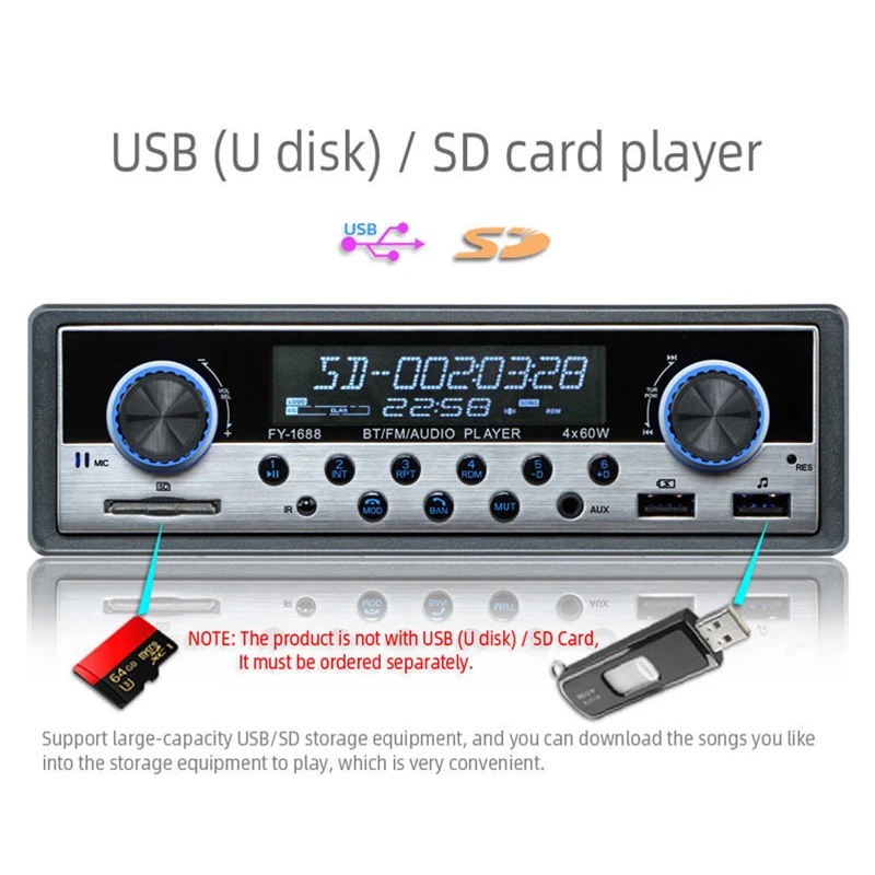 1 DIN автомобильный MP3 мультимедийный плеер Bluetooth Радио стерео радио TF 2 USB AUX вход приемник аудио Авто Электроника 12 В в-тире
