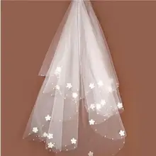 Cheap In Stock Brides Ivory White Wedding Veil Tulle 3D Flower Bridal Veils 2022