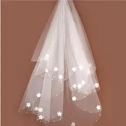 Cheap In Stock Brides Ivory White Wedding Veil Tulle 3D Flower Bridal Veils 2022