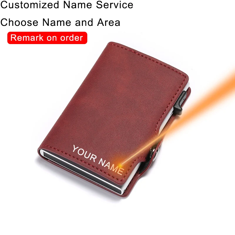 red (Name Service) Мужской кожаный бумажник для Карт Rfid, тонкий кошелек, сумка для денег, короткий кошелек, маленький, винтажный, на заказ, волшебный кошелек, мужской кошелек, Walet Wallete - Цвет: red (Name Service)