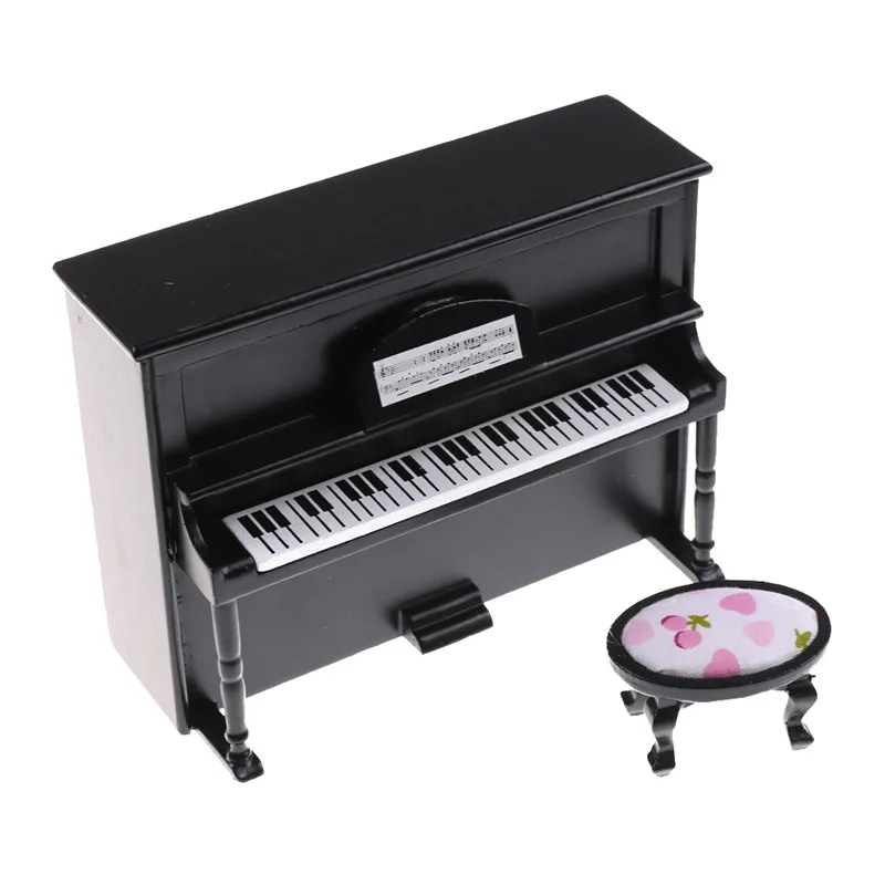 Black Miniature Piano Pretend Play Toys Cute 1:12 Dollhouse Wooden Furniture Piano Toy For Dolls For Girls Children Kids Gifts