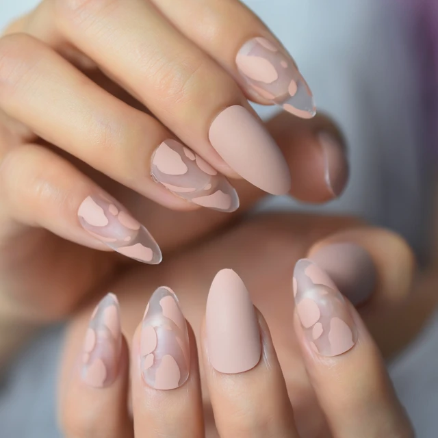 four Colors) Long Almond Shape Press Nails Solid Color - Temu