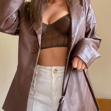 New Arrival Winter Autumn 2021 Women's PU Faux Leather Long Loose Trench Coat Slim Motorcycle Outerwear Biker Jacket