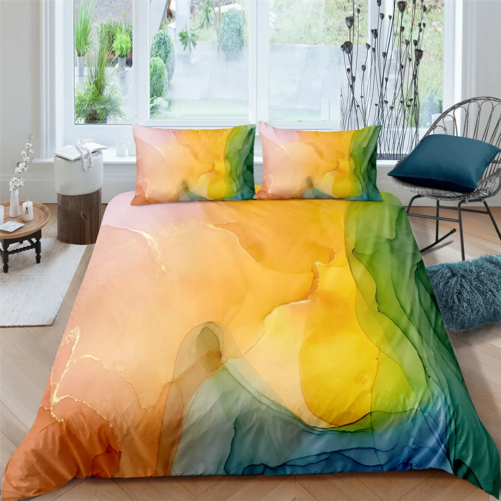 ZEIMON Marble Shiny Polyester Bedding Set 3D Print Geometric Duvet Cover Pillowcase Lightweight Quilt Cover 2/3pcs Bedclothes