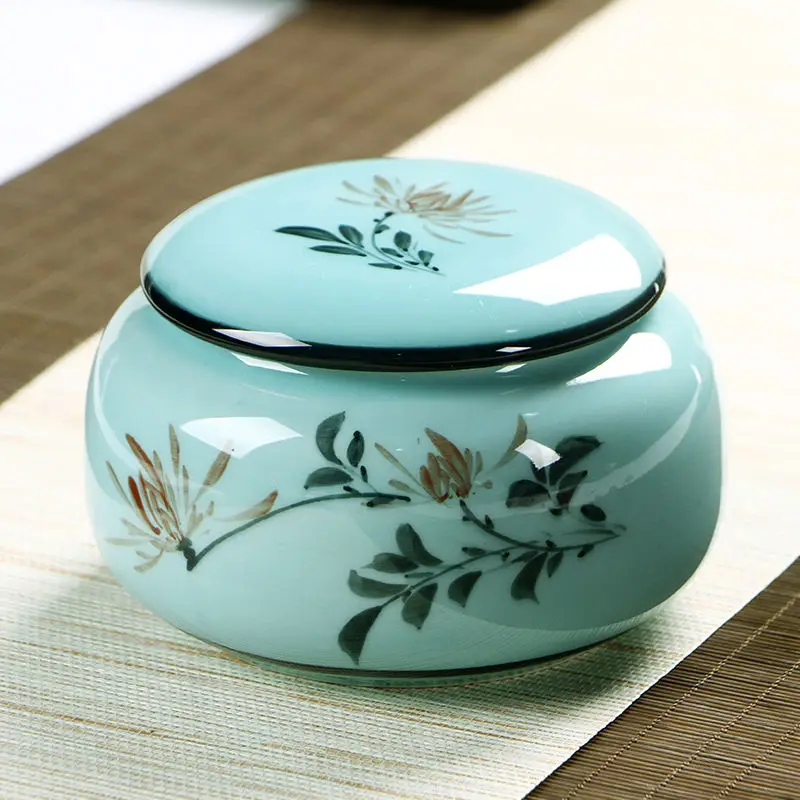 Chrysanthemum Цветочные узоры контейнеры для чая Celadon коробка для хранения чая кофейные банки многофункциональная емкость для конфет фарфоровые бобы контейнер - Цвет: Chrysanthemum