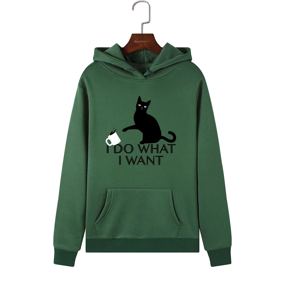  Women Hoodies Sweatshirts Hooded Sweatshirt I Do What I Want Cat Print Autumn Winter Pullover Femal