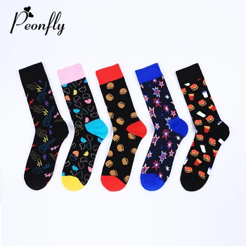 

PEONFLY Funny Guitar Burger Egg Food Happy Socks Men Casual Combed Cotton Socks New 2020 Autumn Winter Men Socks