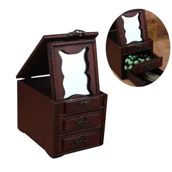 

Archaize Chinese Style Wooden Box Jewelry Storage Case Delicate Cosmetics Storage Container with Mirror Photo Porps for Party