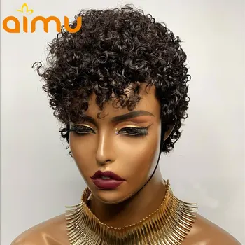 

Curly Pixie Cut Wig with Bangs Short Bob Wig 13x4 Lace Front Human Hair Wigs Pre Plucked Hairline Glueless Wig Brazilian Remy