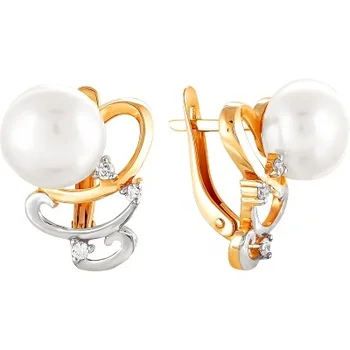 

Примаэксклюзив earrings with pearls and cubic zirconia in red gold