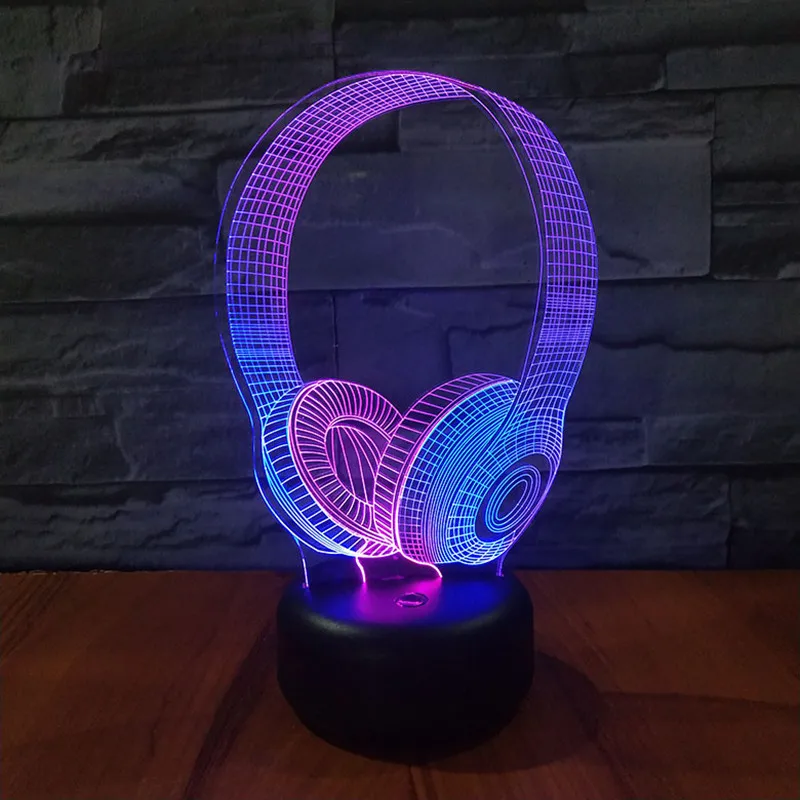 3D лампа гарнитура DJ Иллюзия Музыка наушники модель светодиодный ночник