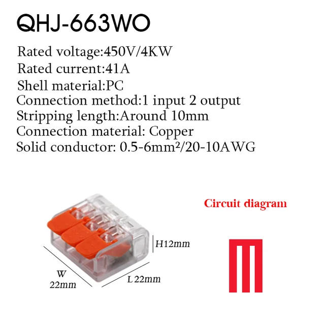 Cable Wire Connectors Mini Quick Terminal Block Universal Compact Wiring Electrical Connector Push-in For 4mm2 6mm2 Transparent 663WO