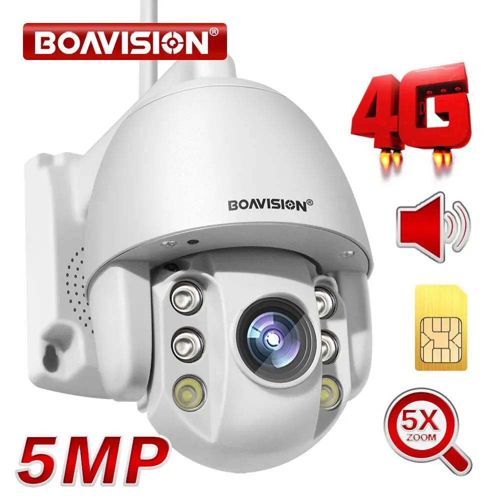 Mini cámara domo PTZ inalámbrica 3G 4G con tarjeta SIM de 5MP, 2MP, AI human, seguimiento automático, Zoom 5X, Audio bidireccional, cámara de seguridad CCTV