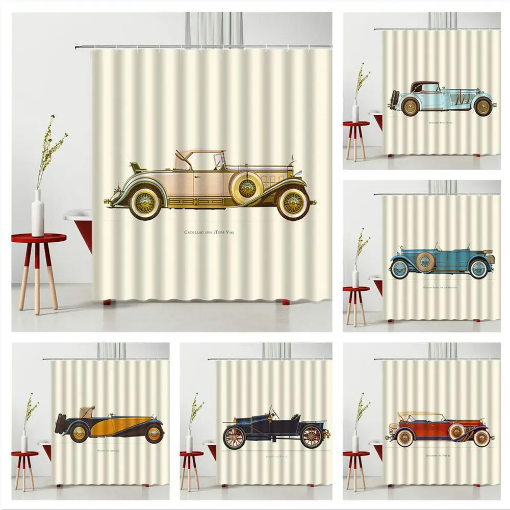 

Car Shower Curtain Set Retro Car Home Bathtub Decoration Bathroom Decoration Waterproof Polyester Fabric Curtain