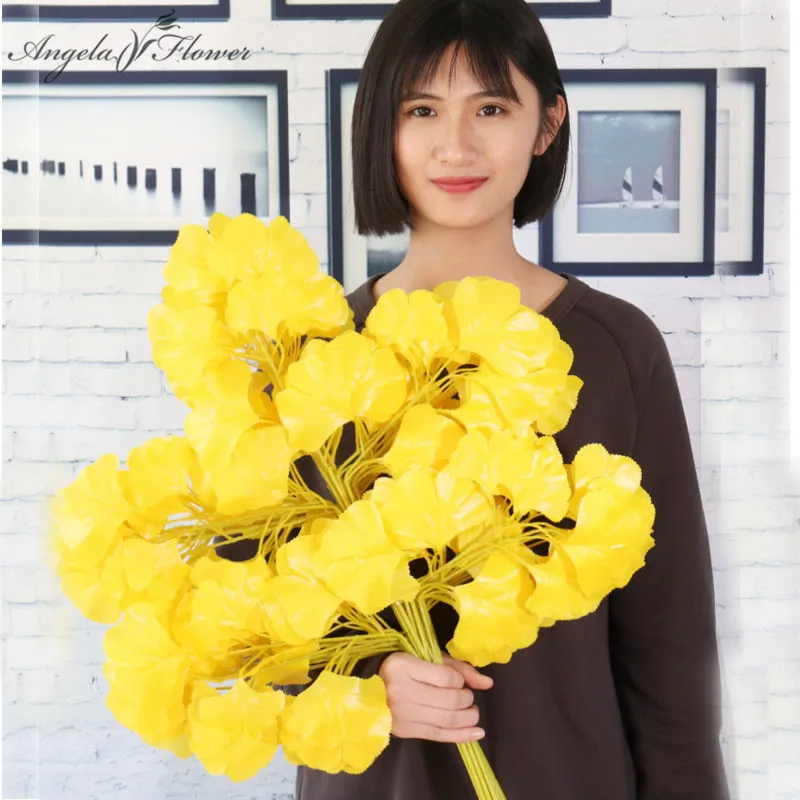 

Artificial Ginkgo biloba decor branches green plant wall silk fake Ficus leaves decor home wedding garden hotel party Christmas