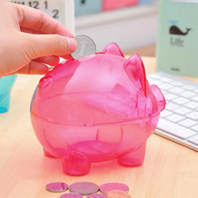 Piggy Bank Coin Box Kids Money Storage Bank Home Decoration Transparent Plastic Saving Boxes For Children Pretend Play Toy Gifts