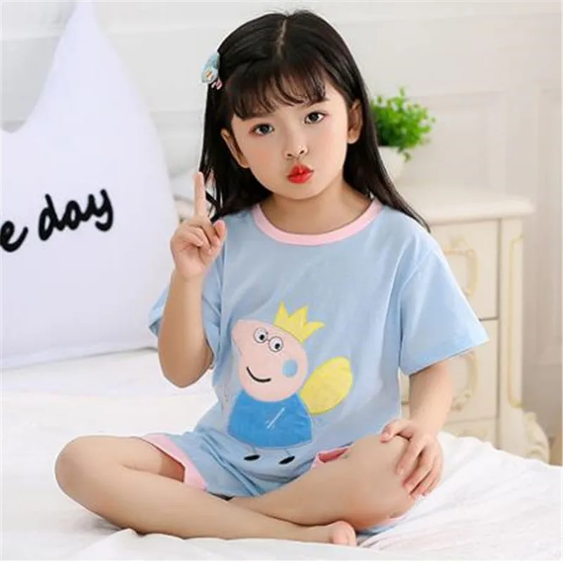 

Summer children's short-sleeved 100% cotton pajamas kids cartoon pig pecs princess pajamas girls boys pajamas home clothes