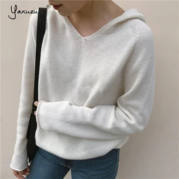 

Yanueun New Autumn Winter Women's Sweaters and Pullovers Hooded Minimalist Casual Elegant Female Ladies Solid Tops
