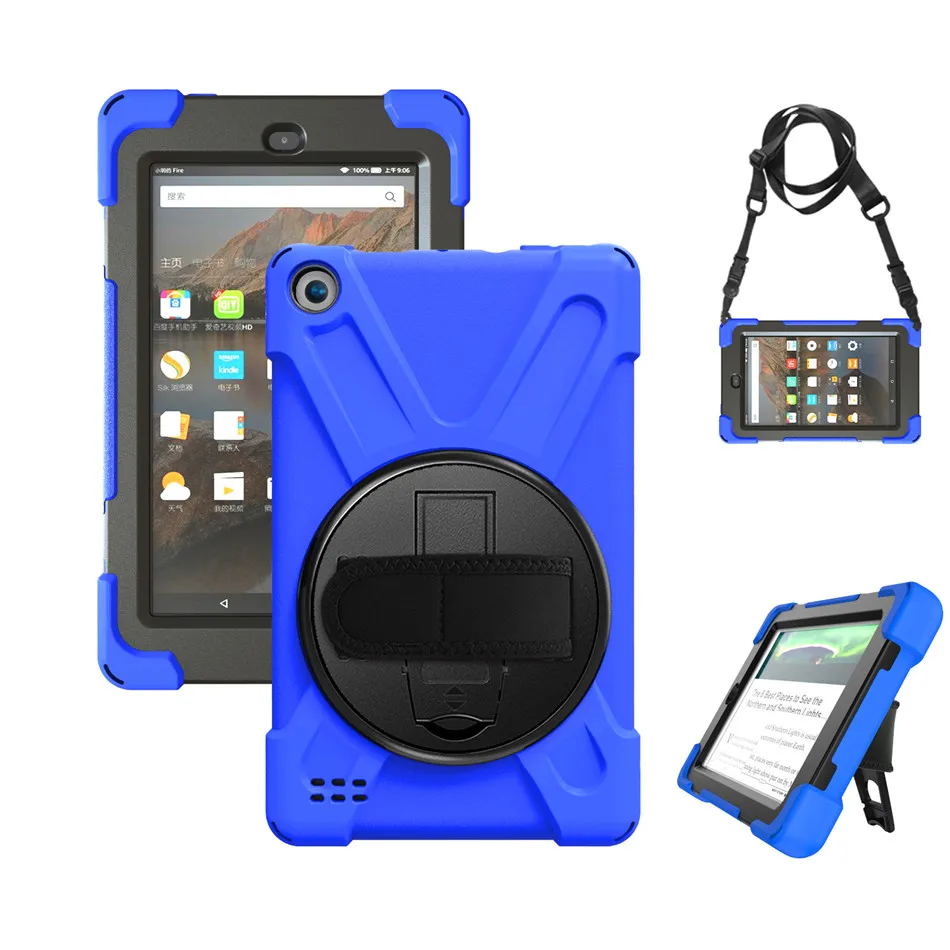 Чехол для Amazon fire 7 дюймов / выпуска чехол Funda дети Безопасный ударопрочный сверхмощный с 360 вращающейся подставкой и ремешком