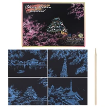 4 stücke DIY Sakura Serie Magie Postkarte Scratch Kunst Doodle Schaben Malerei Puzzle Bildung Lernen Handgemachte Zeichnung Spielzeug Handwerk