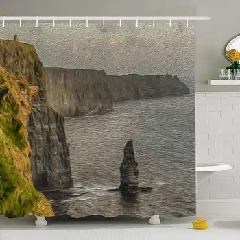 

Shower Curtain Set with Hooks 72x72 Oil Colorful in Irish Beach Painting Showing Cliffs Moher Ireland Dublin Nature Pastoral