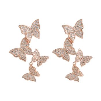

L'amour&ma Korean Style Crystal Earring High Quality Butterfly Long Dangle Earring for Women Cute Elegant Bridal Wedding Jewelry