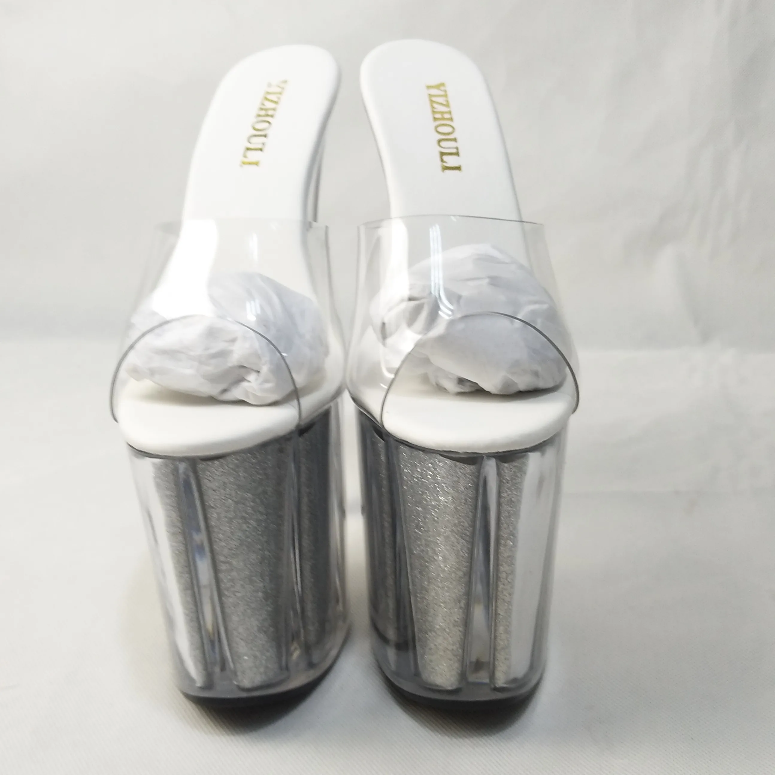 Sexy woman crystal slippers, new fashion high heels, 20 cm platform sequins decorative model party slippers