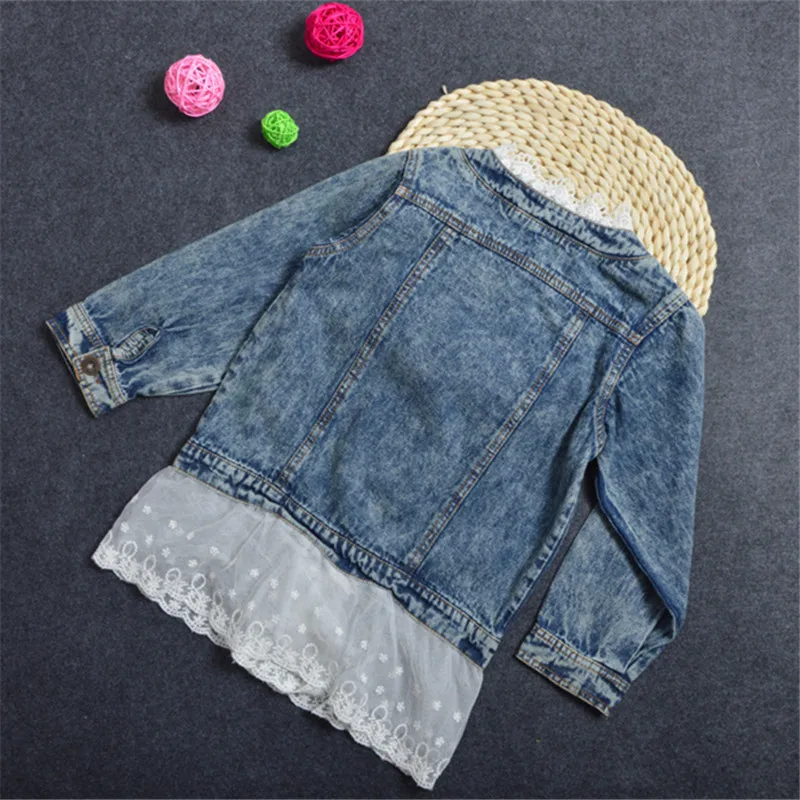

Spring And Autumn Girls Lace Jeans Coat Tops Korean-style Long Sleeve Baby Girls Cowboy Jacket