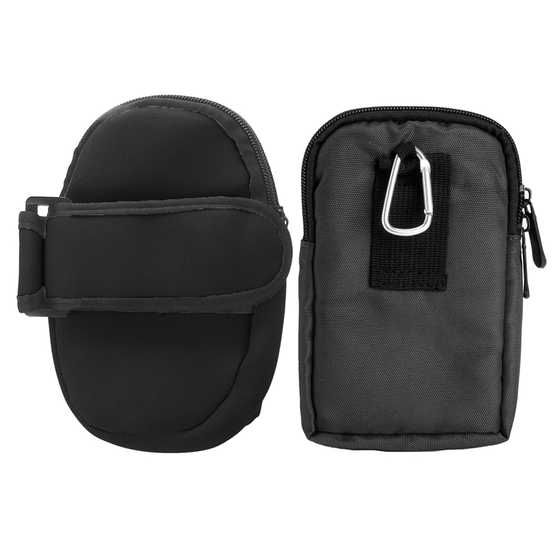 

2 Pcs Black Bag :1 Pcs New Outdoor Sports Running Wrist Pouch Mobile Cell Phone Arm Bag Wallet & 1 Pcs Outdoor Running Pack Wais
