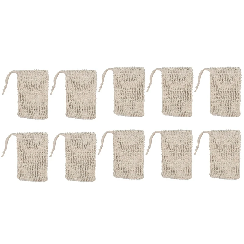 NEW-10 Pack Natural Sisal Soap Bag Exfoliating Saver Pouch Holder |