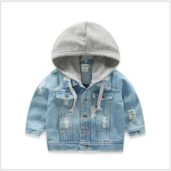 

Fashion denim jackets for boys autumn trench children's clothing 3-8Y hooded outerwear windbreaker baby kids jeans jackets