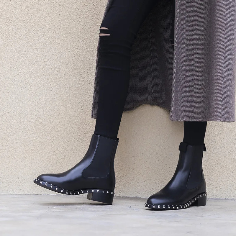 

England Boots 2019 Full Cowhide Rivet Short Boots Woman Boots