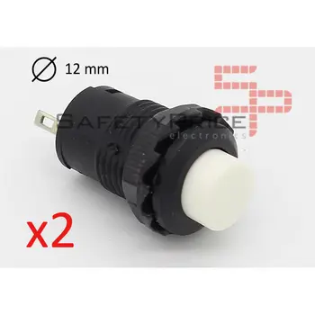 

2x round white push-button 12mm recessed button ON OFF 2 positions 12mm SP