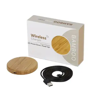 

WT-500 Wireless Charger Transmitter Bamboo Made Pad Round Launcher with LED Indicator Light Shows the Charging Status