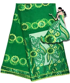 

Green and Gold Sequined African French Mesh Net Lace Fabric for India Evening Party Dress Fabrics 2018 New Nigeria Sequins Voile