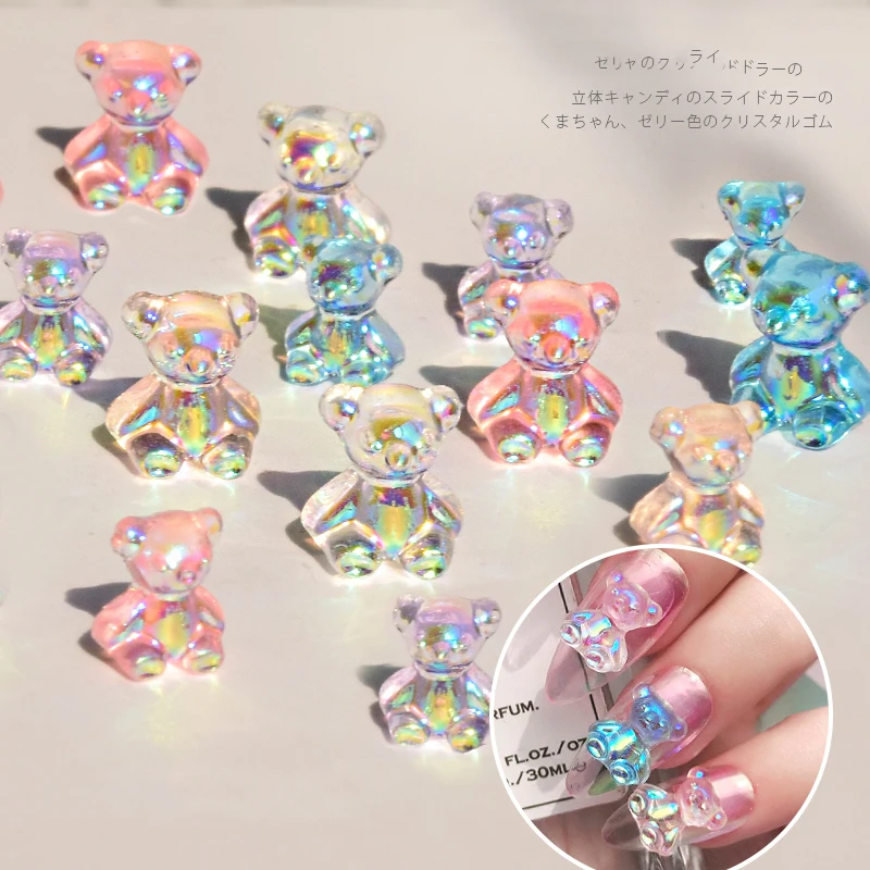 

Multi Size 3D Small Bear Aurora Nail Glitter Decorations Flatback Jewelry Ornaments DIY Holographic UV Gel Manicure Accessories