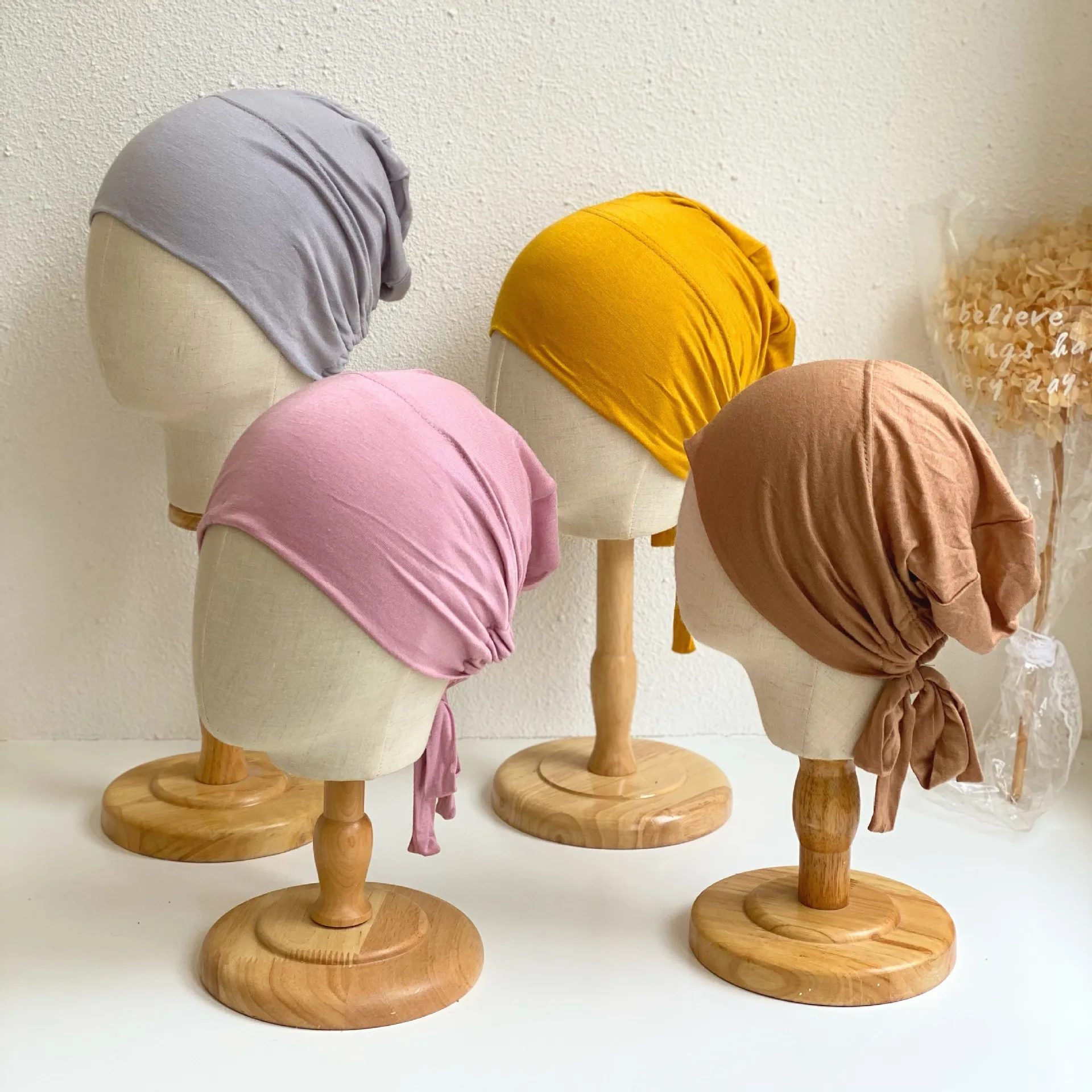 

Elasticity Tie Jersey Women's Inner Cap Muslim Hijab Bottom Bonnet Soft Turban Plain Colour Islamic Headwear Free Size