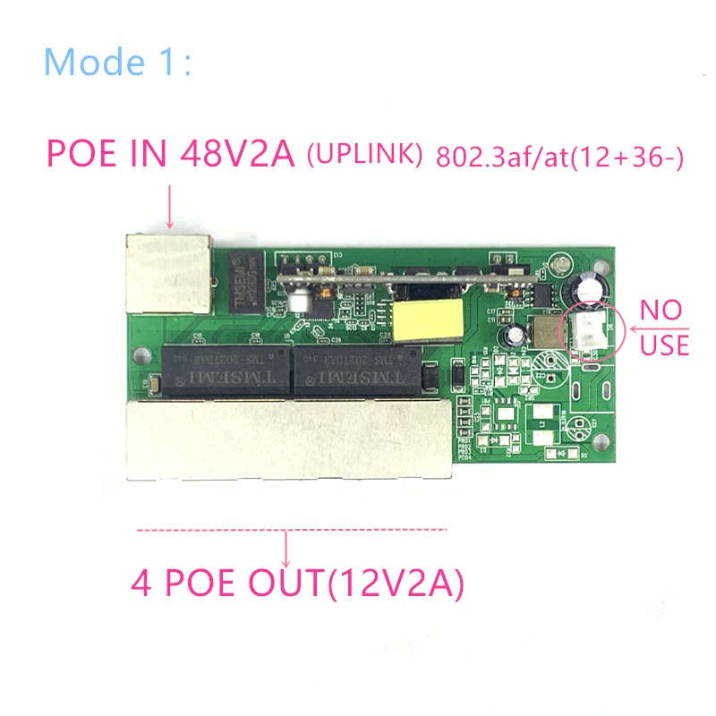 Reverse power Buck POE switch IN/OUT5V/12V/24V 90W/5=315W 100mbps 802.3AT 45+78- DC5V~35V long distance series Force | Компьютеры и