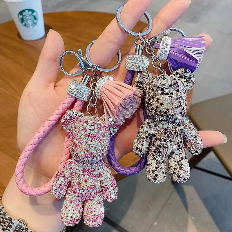 Rhinestone Cute Bear Key Chain Tassels Keychain Anti-lost Pendant