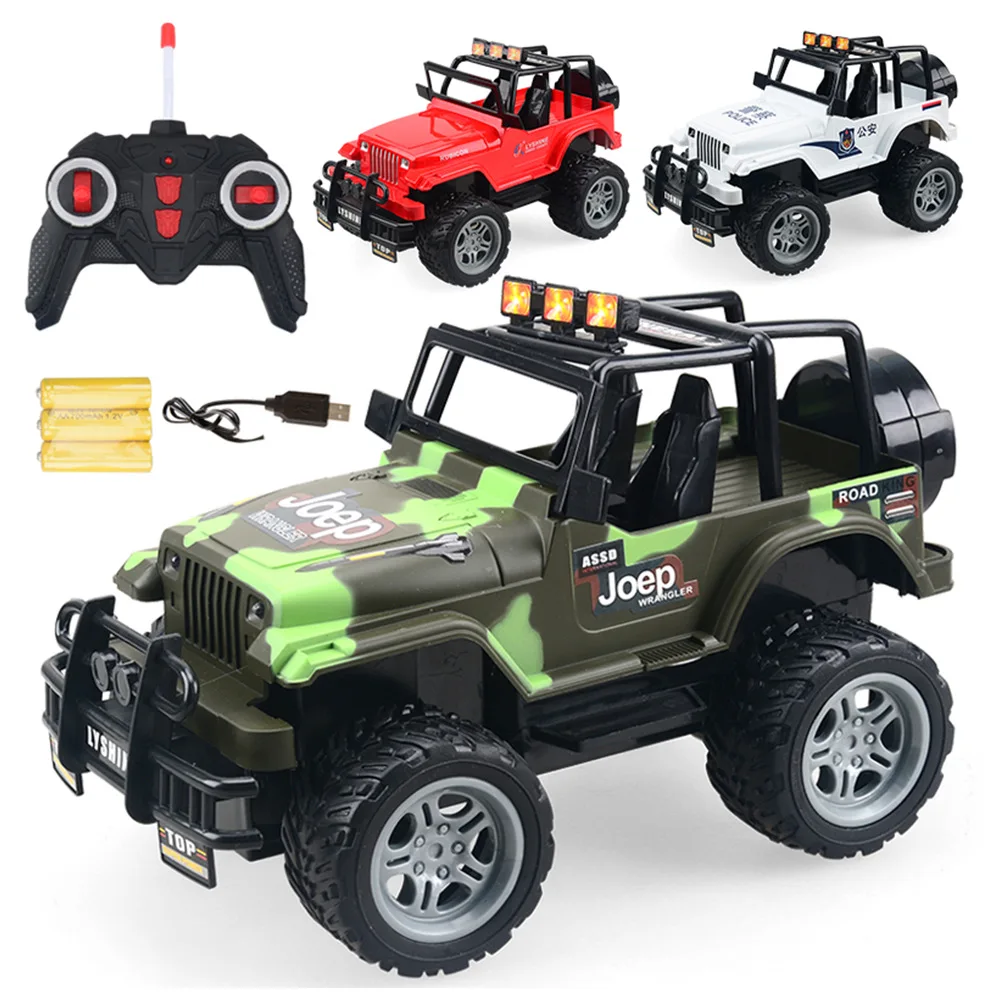 

Kids RC Car JEEP Four-way Remote Control Car 1:18 off-road Vehicle Electric Racing Toy Mountain Wild Car Rechargeable with Light