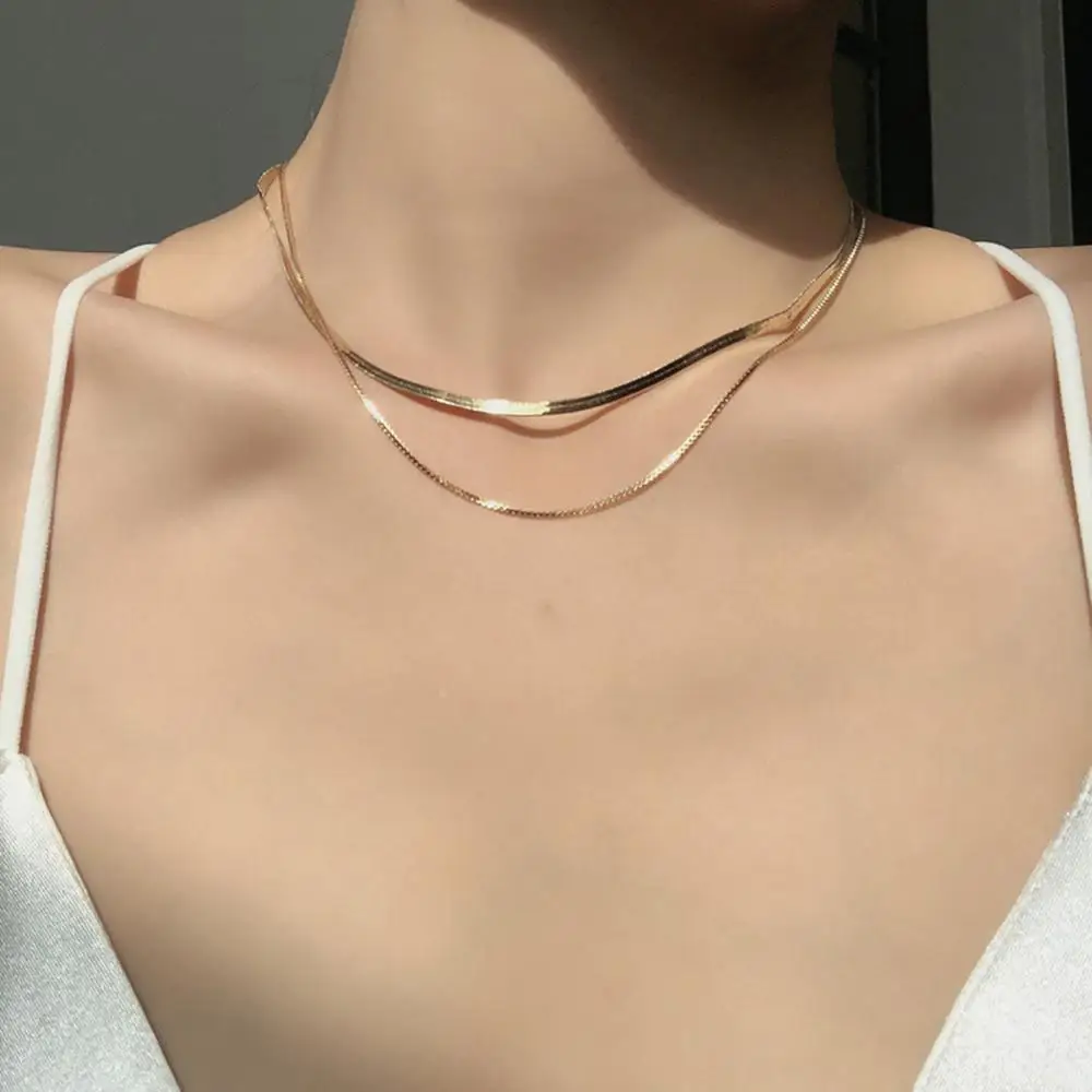 

8Seasons Fashion Multilayer Layered Necklace Gold Color For Women Punk Style Party Club Choker Chains Jewelry 40cm long, 1Piece