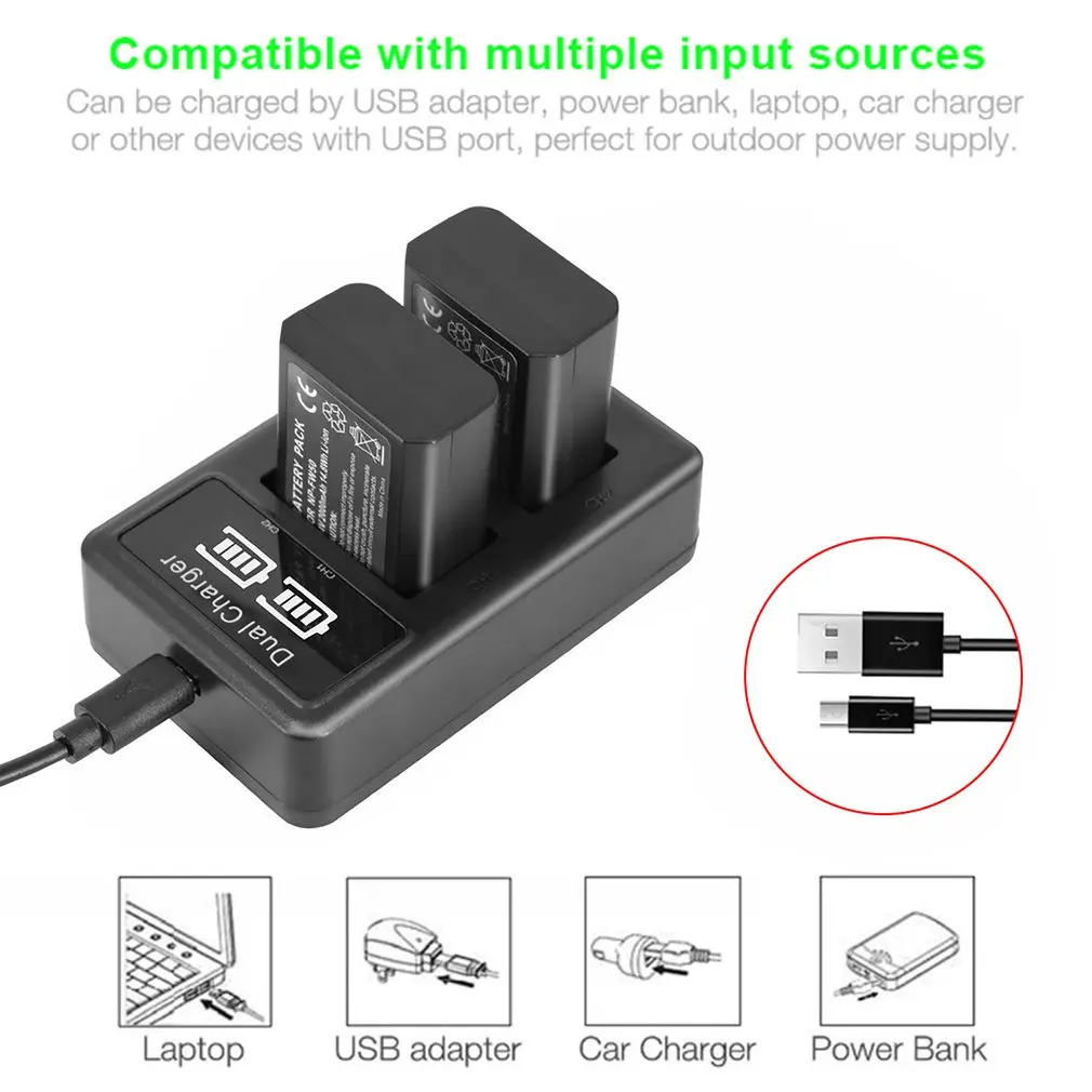 2000 мАч NP-FW50 NP FW50 батарея для камеры+ ЖК USB двойное зарядное устройство для sony Alpha a6500 a6300 a6000 a5000 a3000