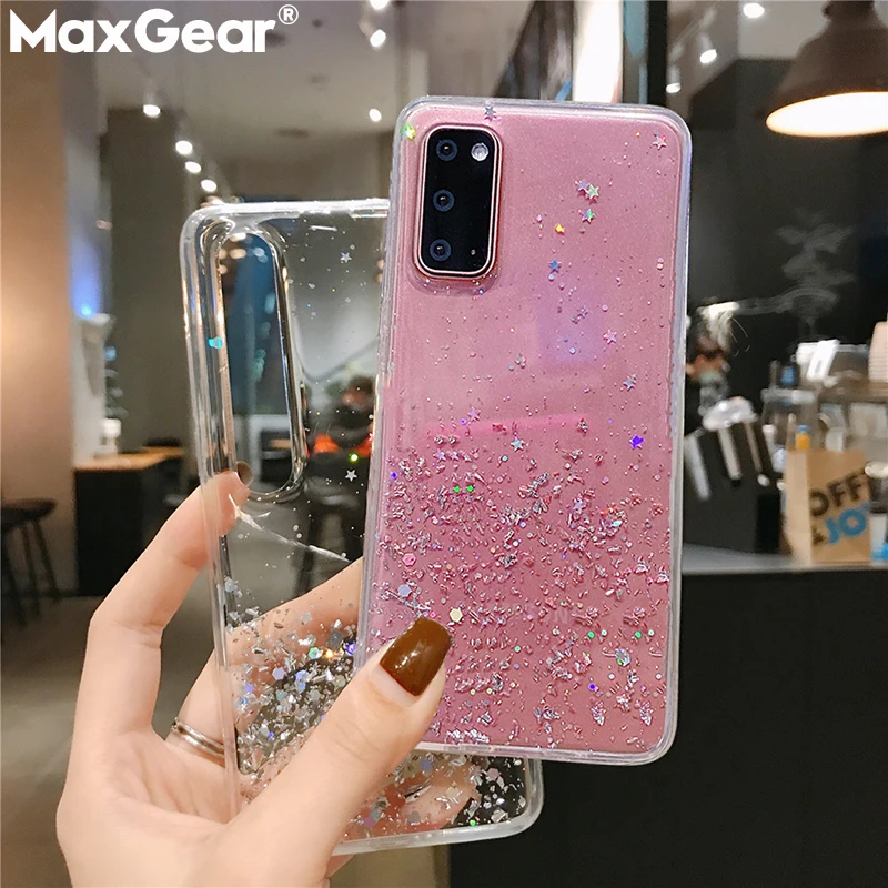 Gradient Glitter Clear Case For Samsung Galaxy S8 S9 S10 Plus S Note 10 9 A51 A71 A50 A70 A31 S20 Ultra Sequin Transparent Cover | Мобильные