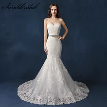 

Charming Wedding Dress Strapless Trumpet Button Bridal Gown Empire Beads Sashes Embroidery Sweep Train Vestido De Noiva SW088