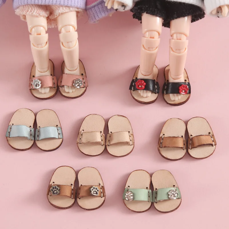 

New Cute 1 Pairs 2.3cm OB11 Dolls Shoes paw cow leather slippers for ob11 holala 1/12 bjd Dolls Accessories