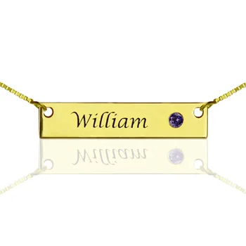 

AILIN Hand Stamped Name Bar Necklace Personalized Birthstone Bar Necklace Gold Color Initial Pendant Engraved Name Jewelry