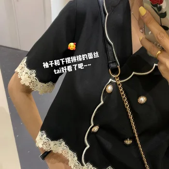 

Large Size Nightdress2020 Summer Wear Black Lace Joint Short Tops