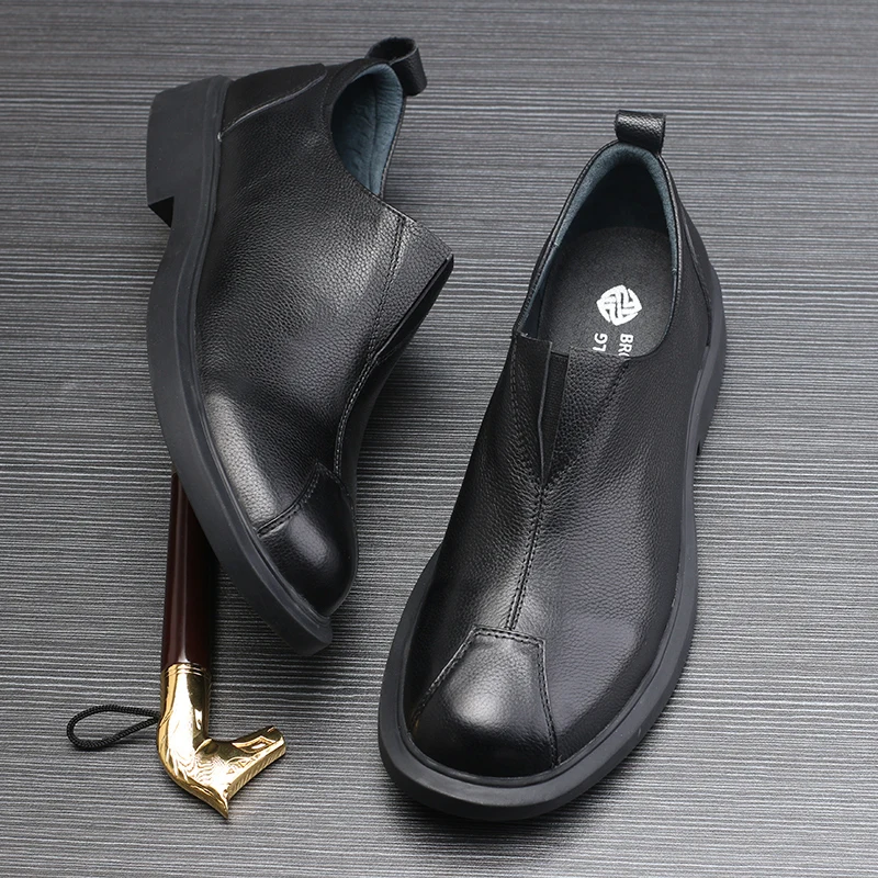 Lazy Driving Shoes mens Loafer High Quality Genuine Leather Lace-Up Business Business Casual Shoes Autumn Winter Match Cowhide