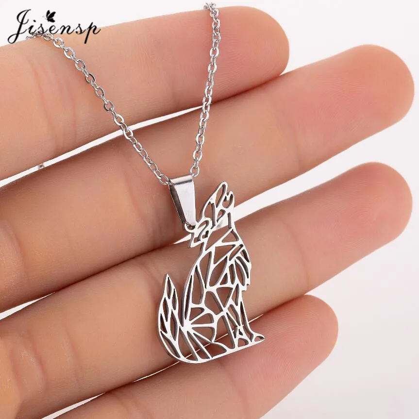 Origami Wolf Animal Pendant Necklace