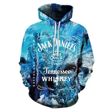 Черные толстовки с длинным рукавом для мужчин 3d печать Jack daniels бутылка вина графический дизайн Забавный crewneck Толстовка sweetshirt homme
